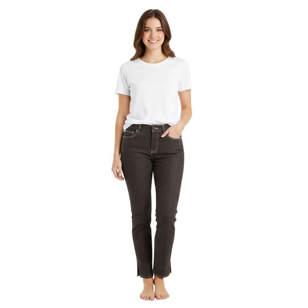 Anne Klein Vintage Brown White Stitching Split Ankle 5 Pocket Jeans Size 10